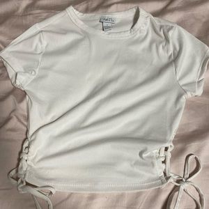 white ribbed crop top with ties!